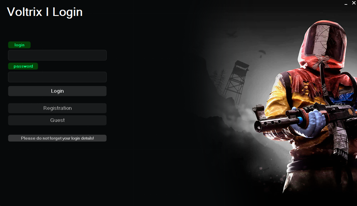 Voltrex launcher login interface